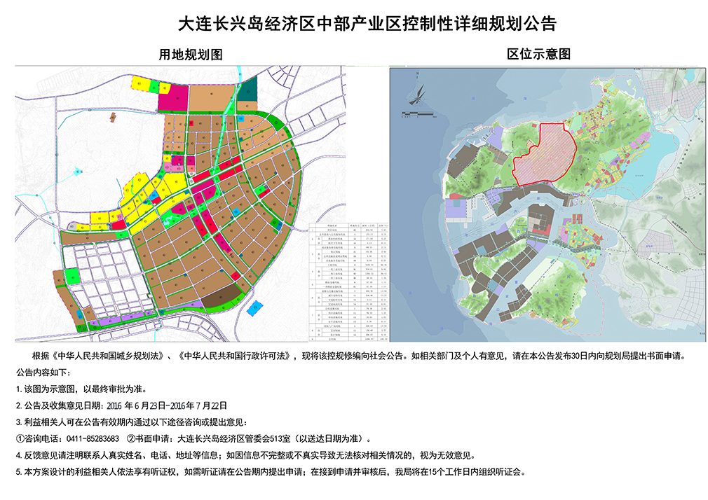 大连长兴岛经济区中部产业区控制性详细规划公告图片